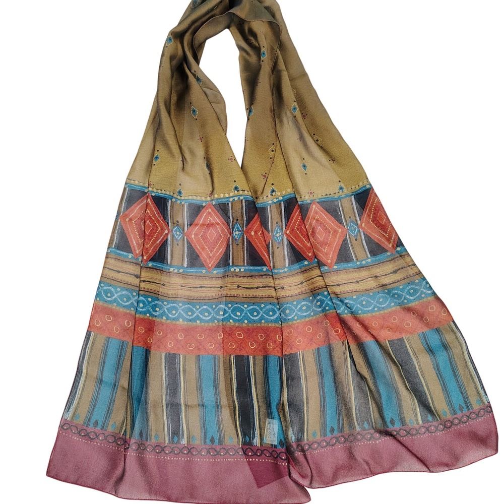 Womens OS Geometric Diamond Scarf Multicolor Earth Tones Boho Made in Italy
